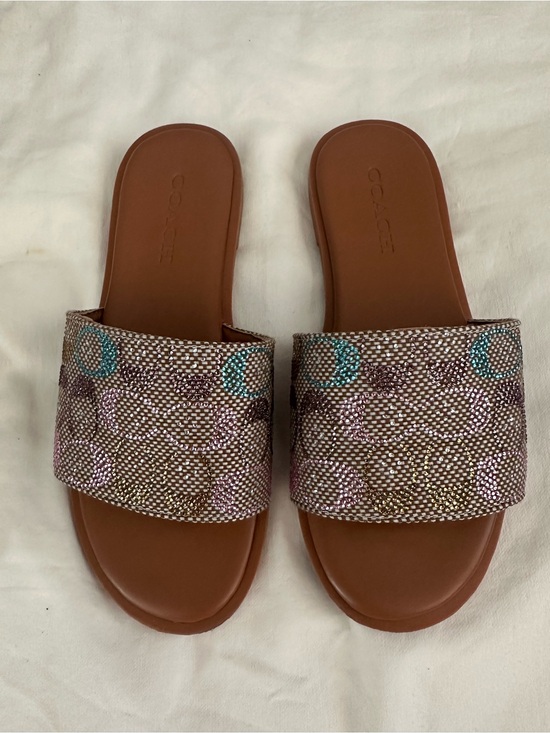 Coach Shoes - Coach Brown Slide Sandals with Multicolor Embellished Strap